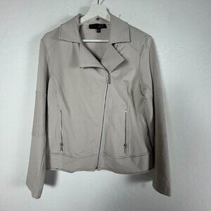 Liv Habitat Clothes Womens Small Beige Cotton Blend Moto Jacket Stretch Pockets